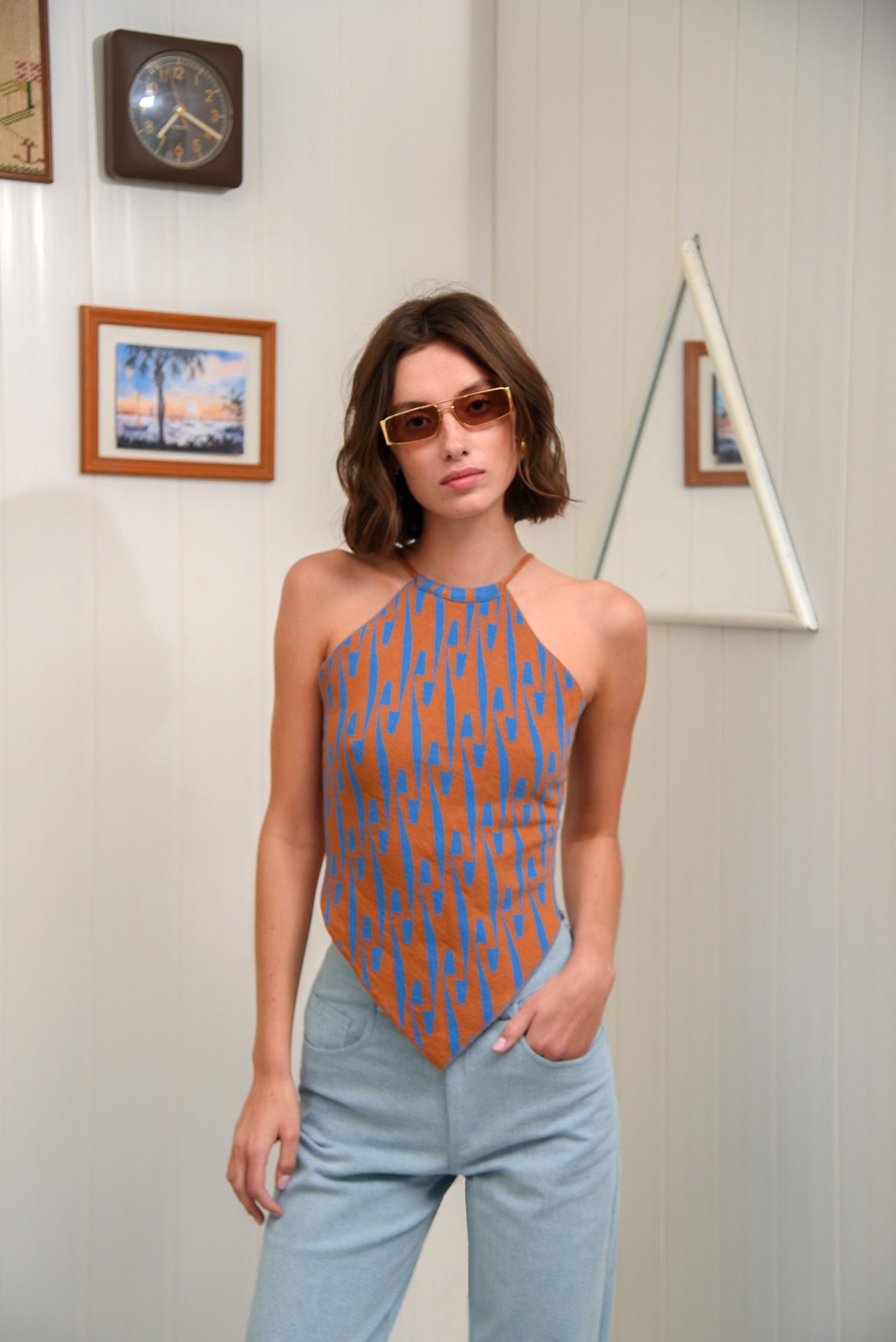 CHILL ISLAND KNITTED TOP BLUE&BROWN