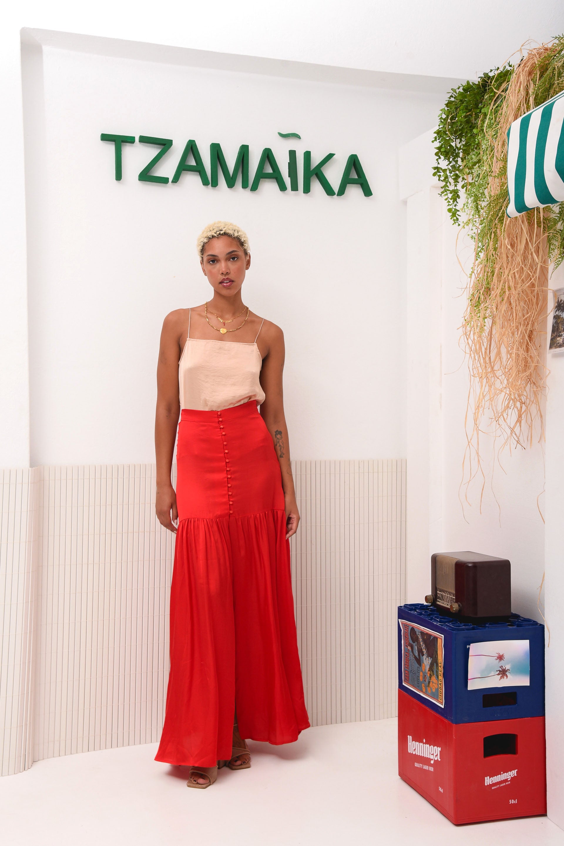CORAL MAXI SKIRT RED