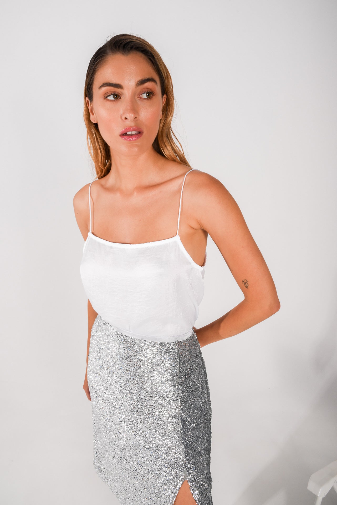 PUSSYCAT DOLLS MIDI SKIRT SILVER