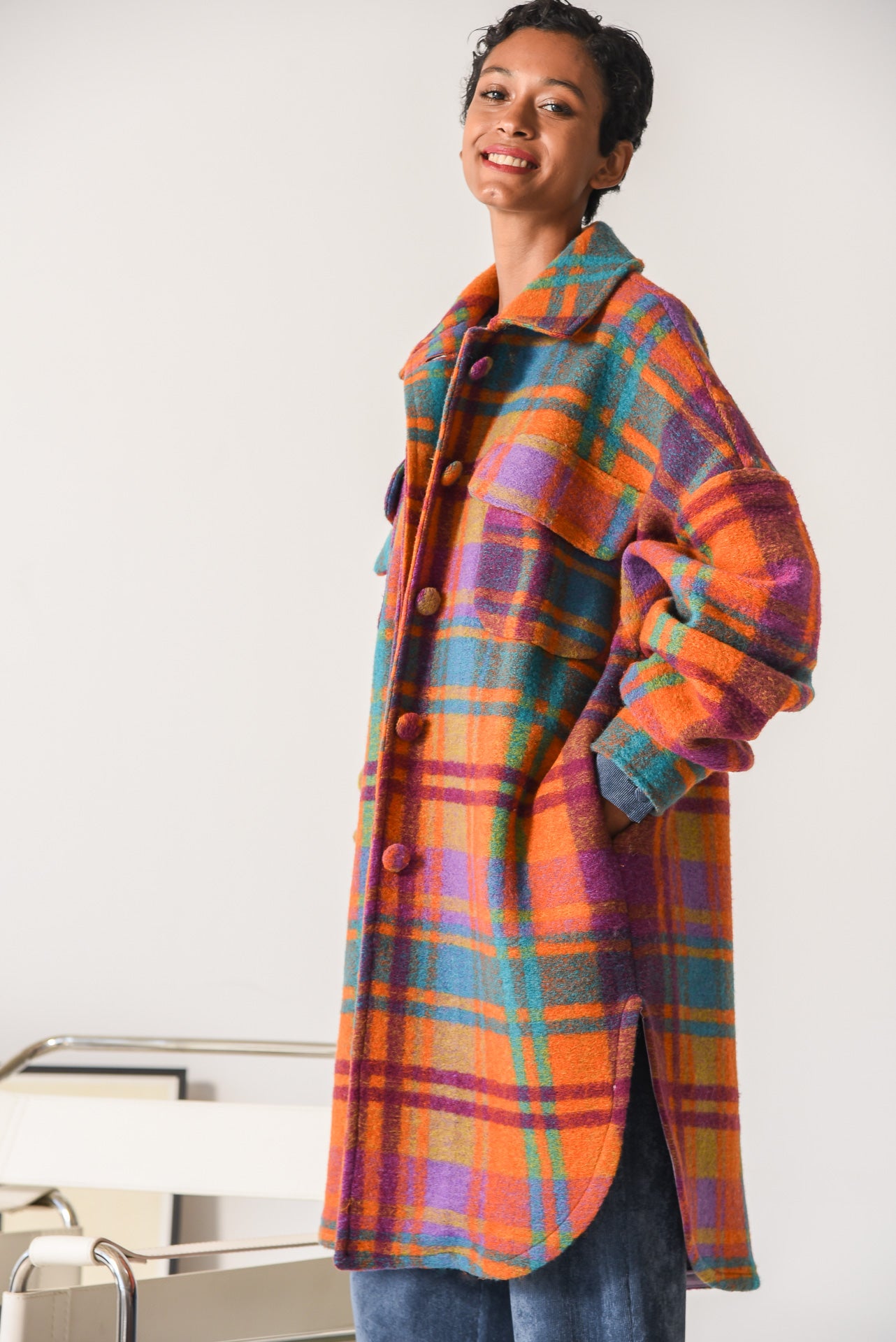P FOR POSITIVE CHECKERED COAT