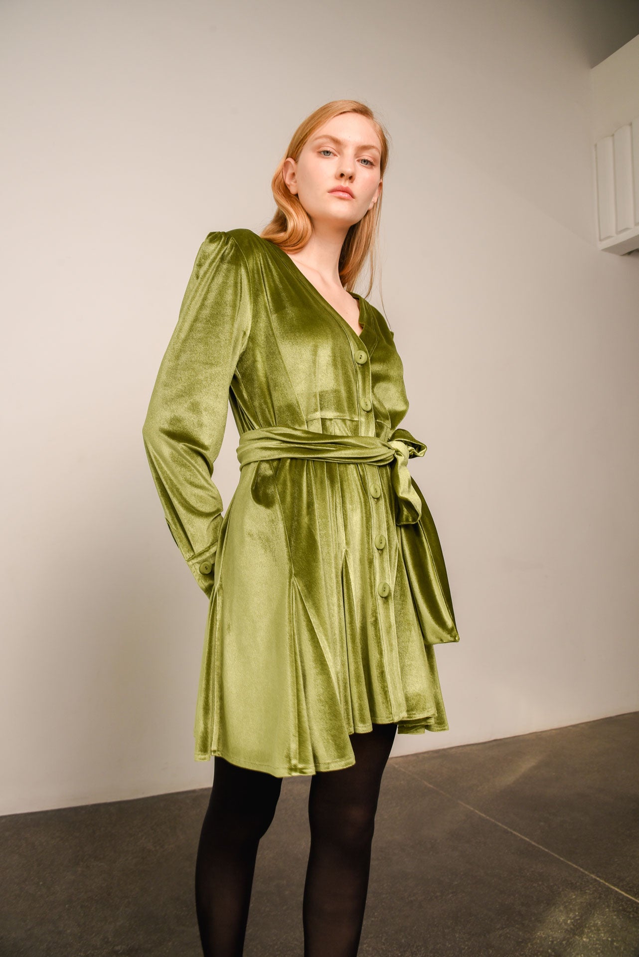 FAIRY VELVET DRESS OLIVE