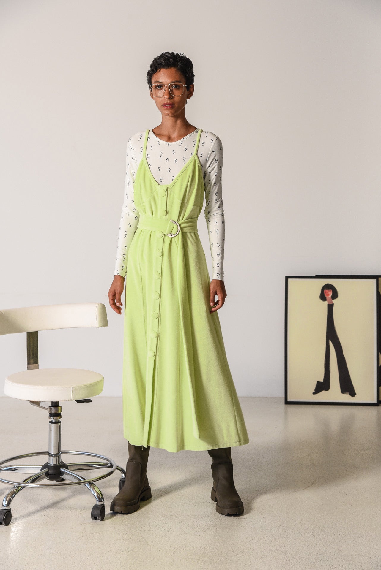 S FOR SMILE VELVET DRESS LIME