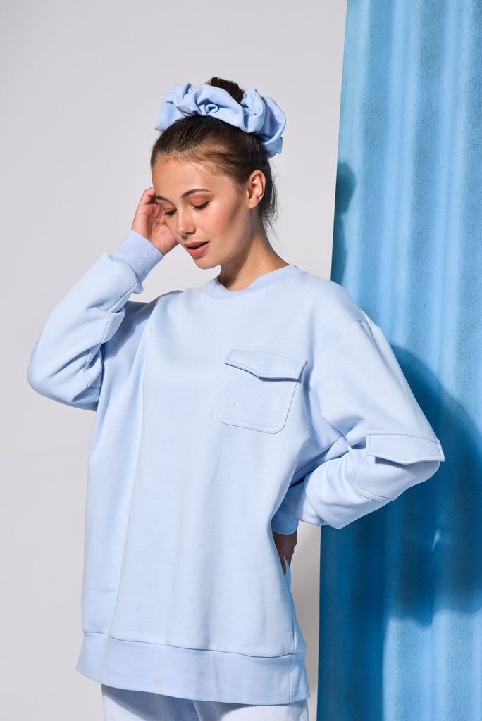 OVERSIZED BABY BLUE COTTON SCRUNCHIE